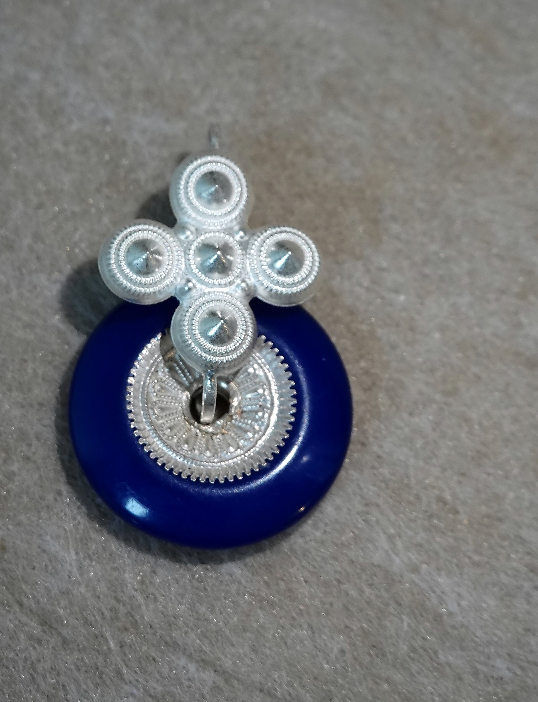 Handmade S999 silver Blue Halo Blossom earring with floral handmade details