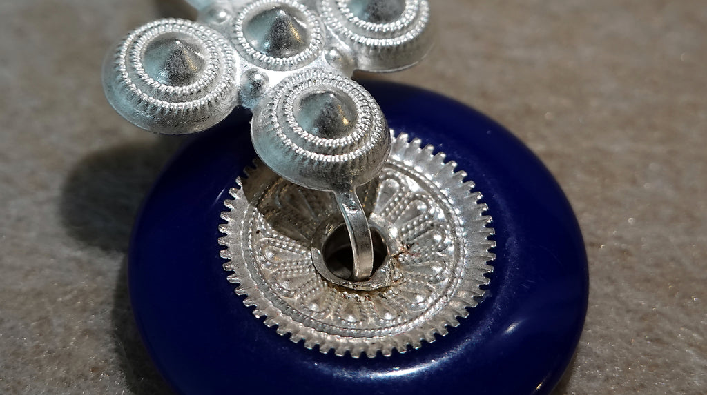 Handmade S999 silver Blue Halo Blossom earring with floral handmade details