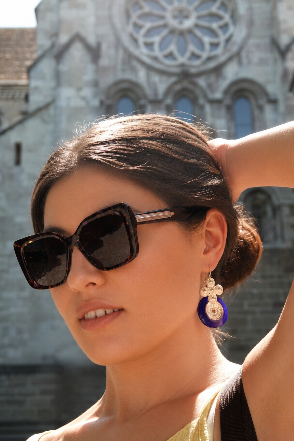 Handmade S999 silver Blue Halo Blossom earring with floral handmade details