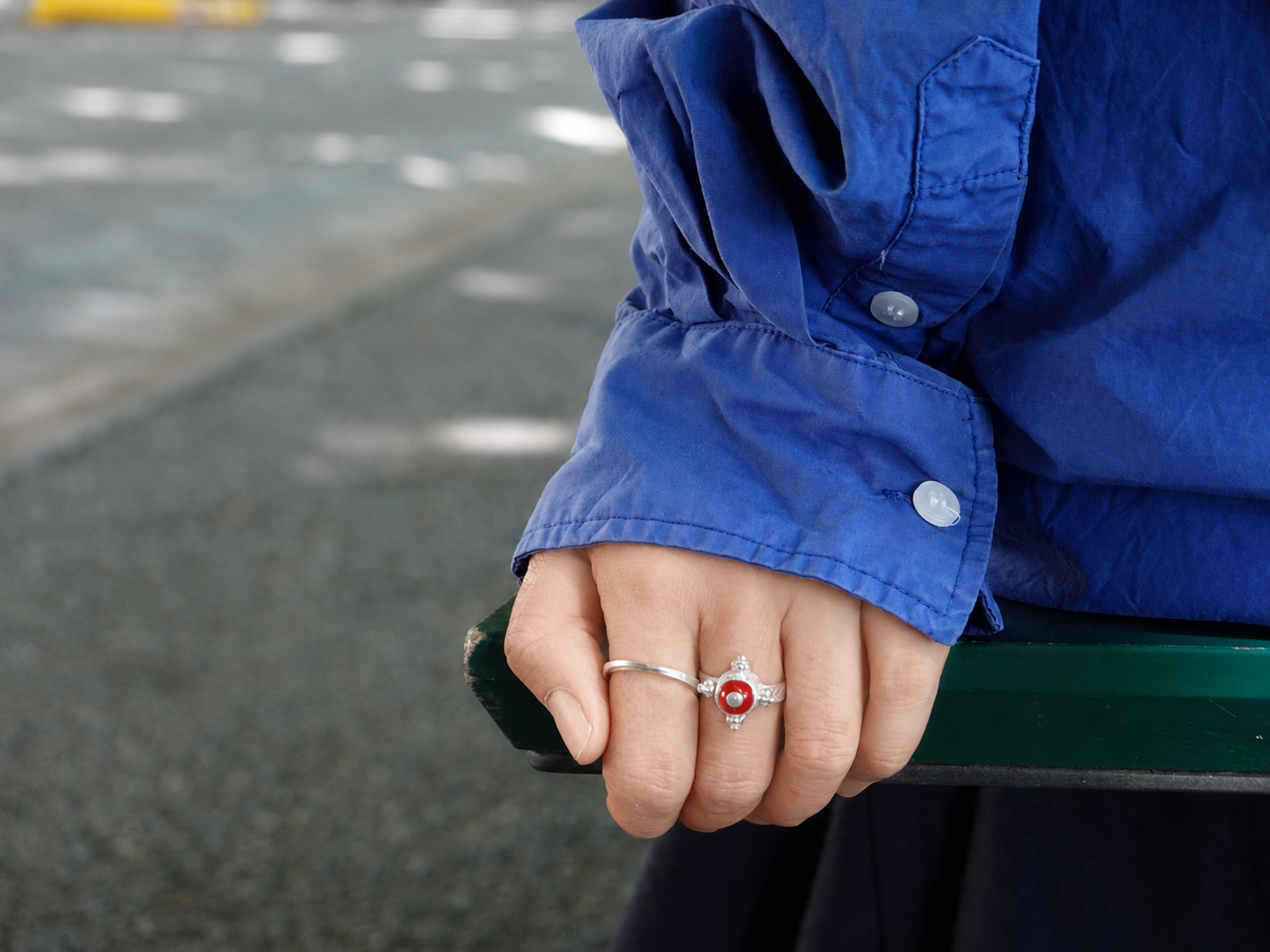 LIOMON Ember Star silver ring worn in natural everyday styling