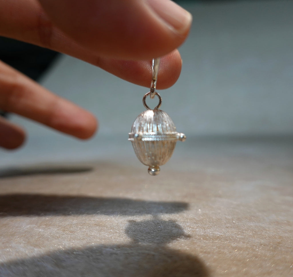 LIOMON handmade S999 silver Lantern Pearl Drop earring with detailed silverwork