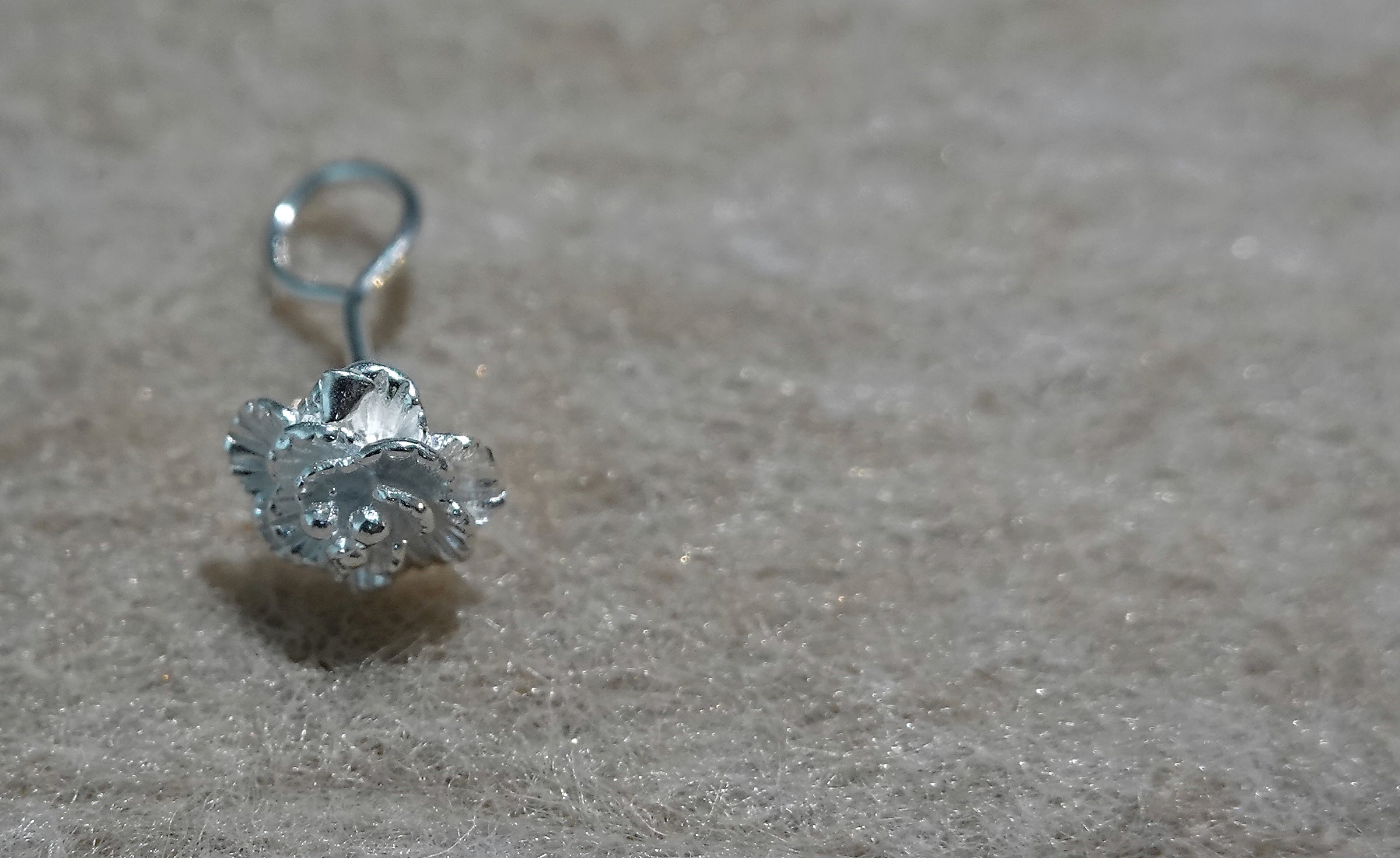 Handmade S999 silver Midnight Rose earring with floral handmade details