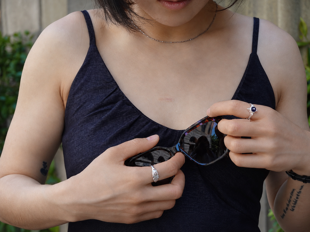 LIOMON Midnight Star silver ring worn in natural everyday styling