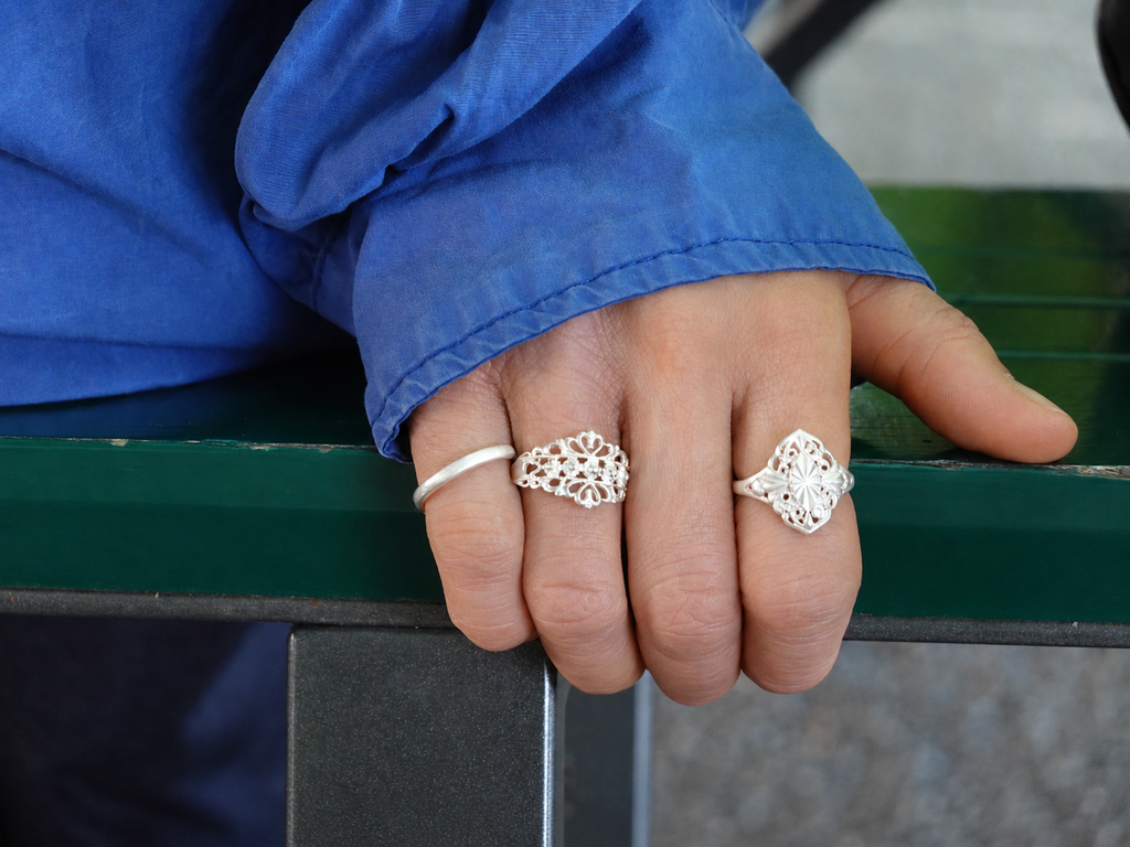 LIOMON Queen’s Crown silver ring worn in natural everyday styling