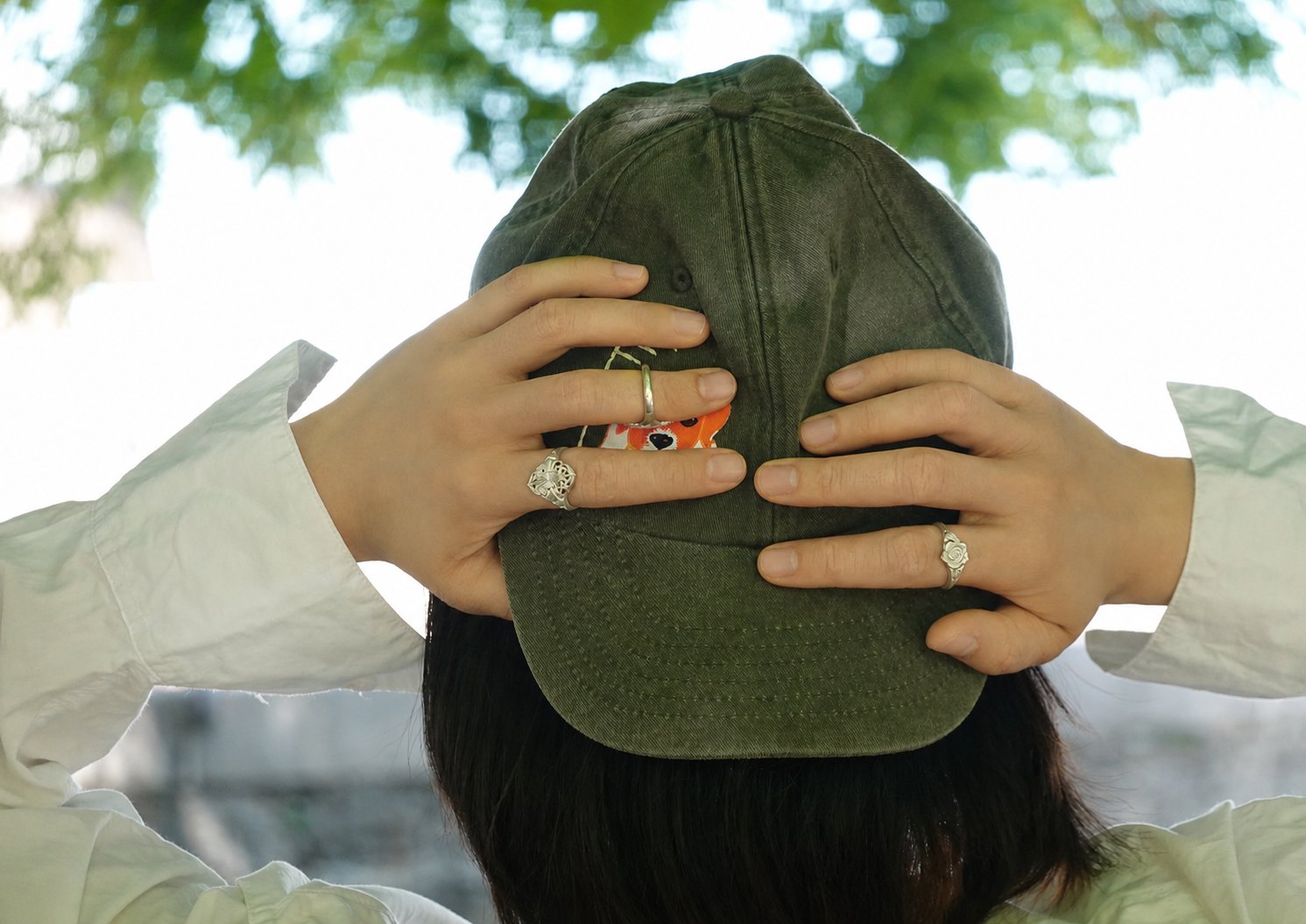 LIOMON Silver Rose Bloom silver ring worn in natural everyday styling